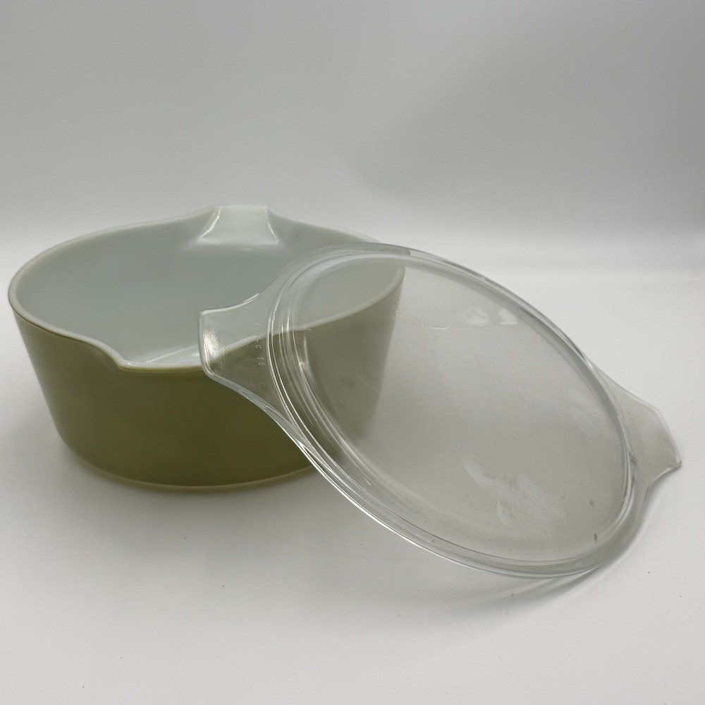 Vintage Pyrex 475-B 2.5 Qt Olive Green Round Casserole Dish with Lid Avocado